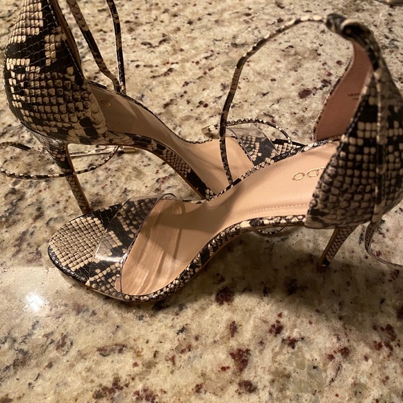 NWOT Aldo Snake Skin Wrap Stiletto Sandal - Picture 8 of 8